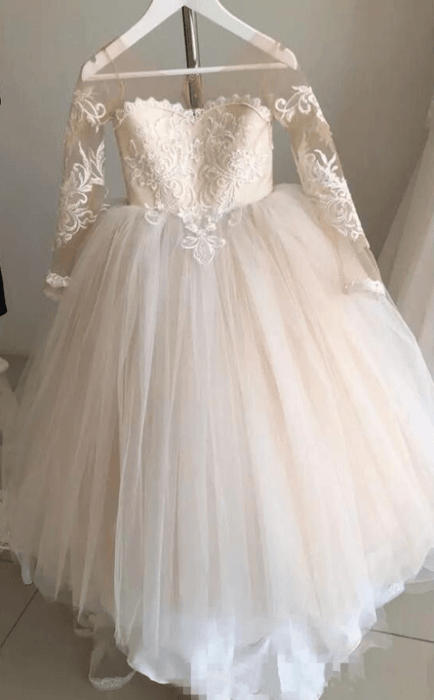 Lovely Princess Jewel Long Sleeves Long Flower Girl Dresses — Bridelily