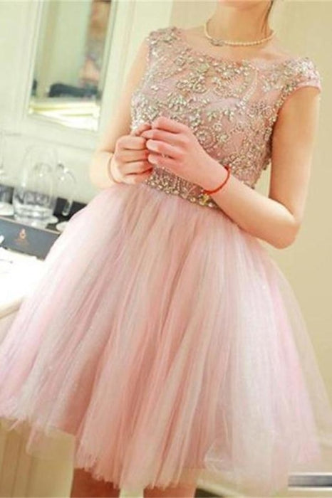 Lovely Strap Beading Tulle Prom Dress Homecoming Dresses - Prom Dresses