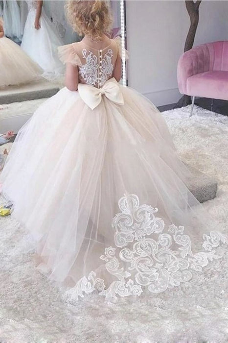 Lovely Tulle Lace Flower Girl Dress Sleeveless Kids Dress for Wedding Party with Appliques - Flower Girl Dresses