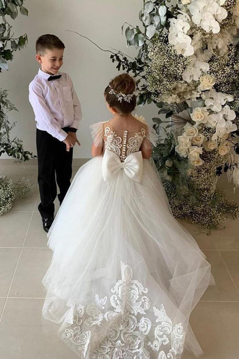 Tulle Lace Flower Girl Dress Sleeveless with Appliqus-Bridelily Tulle Lace Flower Girl Dress Sleeveless with Appliqus-Bridelily