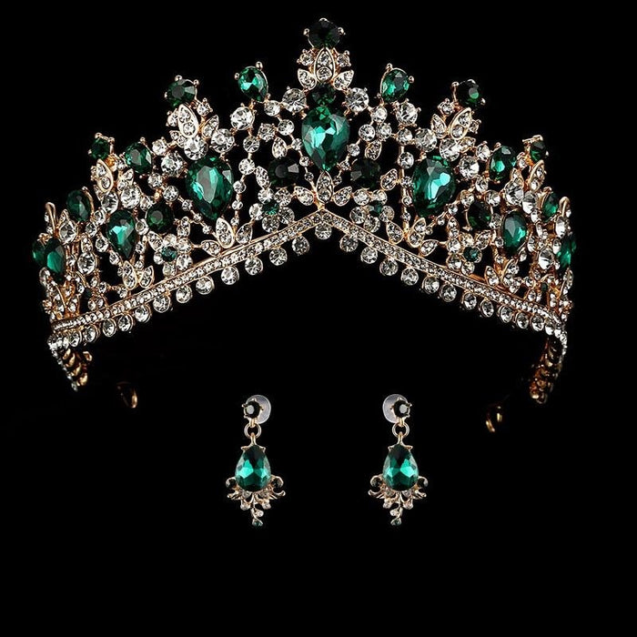 Luxurious Crown Queen Crystal Tiaras | Bridelily - green - tiaras