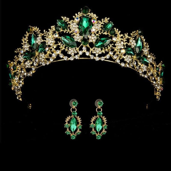 Luxurious Crown Queen Crystal Tiaras | Bridelily - green 2 - tiaras