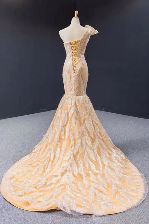 Luxurious Mermaid One Shoulder Long Prom Dress Gorgeous Yellow Evening Dresses - Prom Dresses