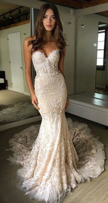 Luxurious Sweetheart Strapless Lace Trumpet Court Train Wedding Dress - Wedding Dresses