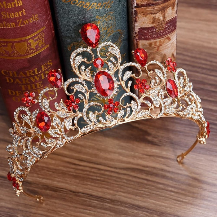 Luxury Crystal Queen Crown Tiaras | Bridelily - Red - tiaras