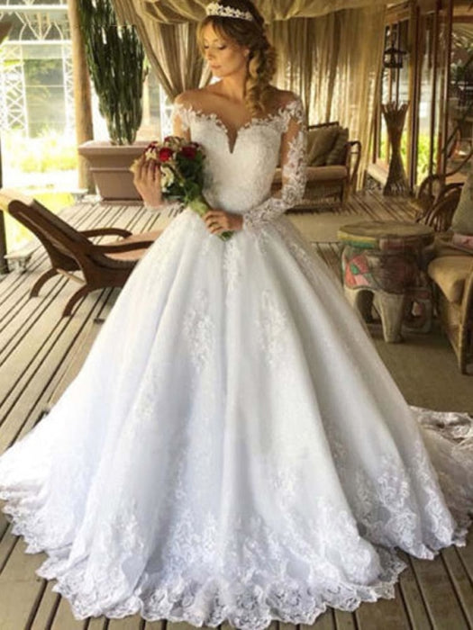 Luxury Long Sleeves Lace Ball Gown Wedding Dresses - wedding dresses