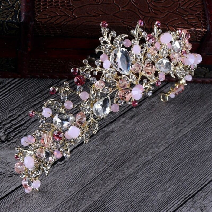 Luxury Pearl Queen Crown Womens Tiaras | Bridelily - Pink Crown - tiaras