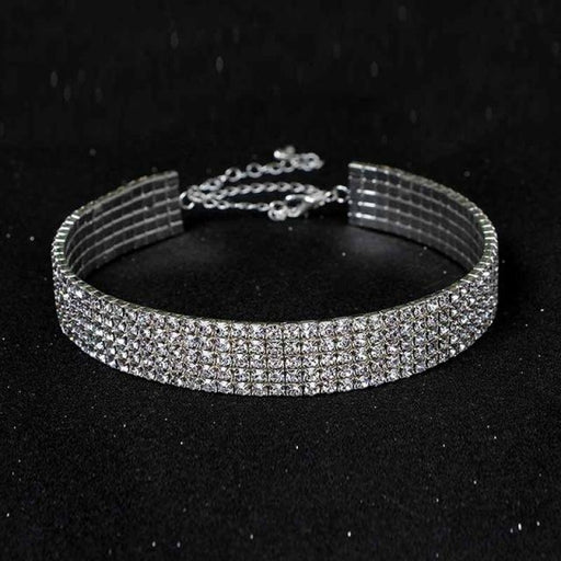 Luxury Rhinestone 4 Layers Silver Wedding Necklaces | Bridelily - 5 Row Crystal - necklaces