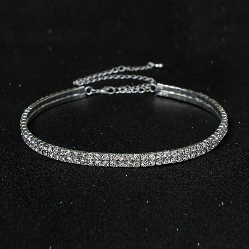 Luxury Rhinestone 4 Layers Silver Wedding Necklaces | Bridelily - 2 Row Crystal - necklaces