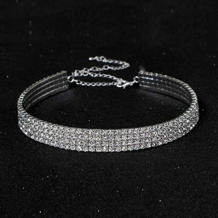 Luxury Rhinestone 4 Layers Silver Wedding Necklaces | Bridelily - 4 Row Crystal - necklaces