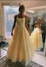 Marvelous Glorious Attractive Yellow Puffy Spaghetti Straps Floor Length Prom with Appliques Long Evening Dress - Prom Dresses