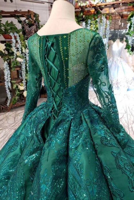 Marvelous Wonderful Precious Dark Green Long Sleeves Ball Gown Prom with Beads Quinceanera Dress - Prom Dresses