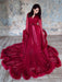 Maternity Wedding Dress Burgundy V-Neck Long Sleeves Tulle Long Bridge Gowns With Train