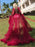 Maternity Wedding Dress Burgundy V-Neck Long Sleeves Tulle Long Bridge Gowns With Train