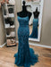 Mermaid Backless Dark Teal Lace Long Prom Dresses, Mermaid Teal Lace Formal Dresses, Teal Lace Evening Dresses