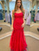 Mermaid Backless Red Lace Long Prom Dresses, Mermaid Red Formal Dresses, Red Lace Evening Dresses 