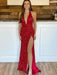 Mermaid Backless V Neck Burgundy Sequins Long Prom Dresses, Mermaid Burgundy Formal Dresses, Shiny Sequins Burgundy Evening Dresses 