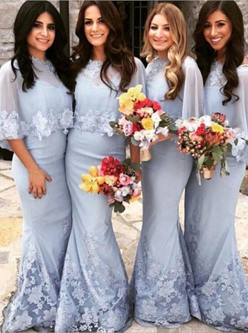 Mermaid Bateau Floor-length Appliques Bridesmaid Dress - Bridesmaid Dresses