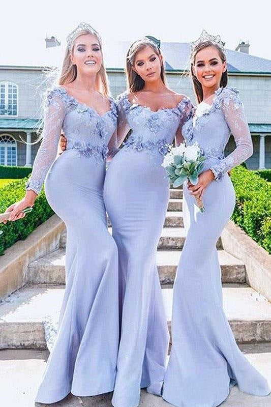 Mermaid Elastic Satin Applique Bridesmaid Dress - Bridesmaid Dresses