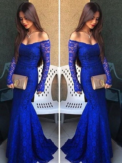 Mermaid Lace Off-The-Shoulder Long Sleeves Floor-Length With Dresses - Prom Dresses