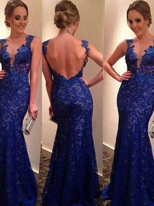 Mermaid Lace V-Neck Sleeveless Sweep/Brush Train With Applique Dresses - Prom Dresses