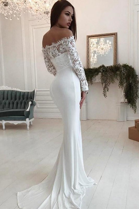 Mermaid Long Sleeves Off the Shoulder Wedding Dress - Wedding Dresses