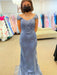 Mermaid Off Shoulder Beaded Blue Lace Long Prom Dresses, Mermaid Blue Formal Dresses, Blue Lace Evening Dresses 