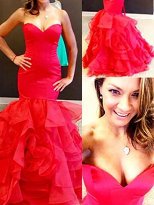 Mermaid Sleeveless Sweetheart Organza With Layers Floor-Length Dresses - Prom Dresses