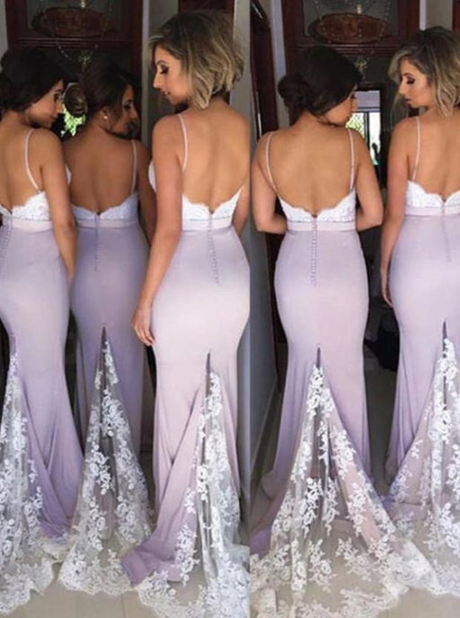 Mermaid Spaghetti Straps Lavender Elastic Satin Bridesmaid Dress - Bridesmaid Dresses