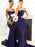 Mermaid Spaghetti Straps Navy Blue Satin Bridesmaid Dress - Bridesmaid Dresses