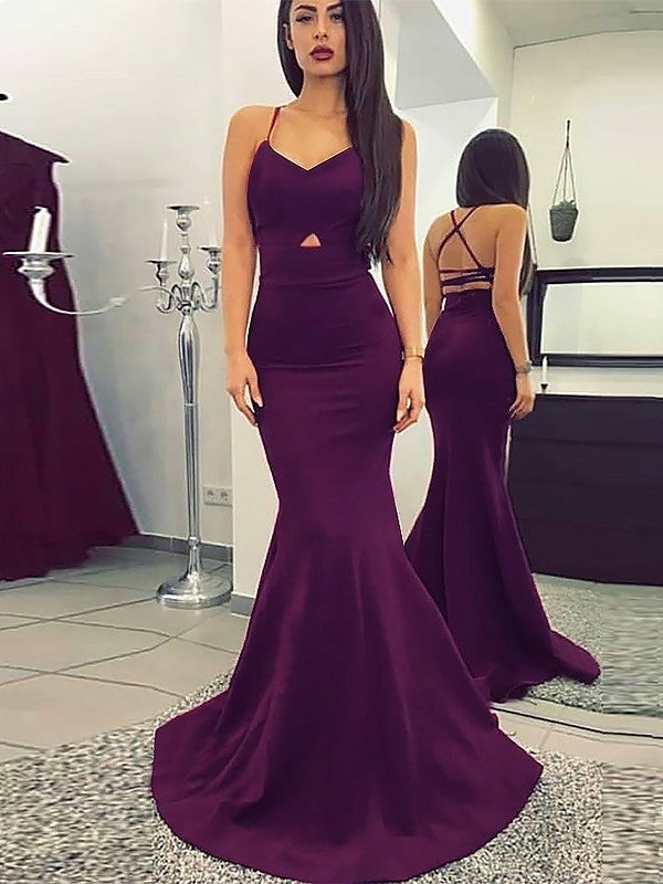 Mermaid Spaghetti Straps Sleeveless Sweep/Brush Train With Ruched Jersey Dresses - Prom Dresses