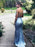 Mermaid Spaghetti Straps Sweep Train Blue Satin Bridesmaid Dress - Bridesmaid Dresses