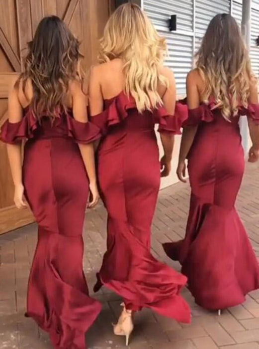 Mermaid Spaghetti Straps Wine Dark Red Bridesmaid Dress - Bridesmaid Dresses
