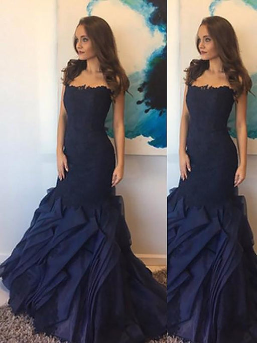 Mermaid Strapless Taffeta With Lace Sleeveless Floor-Length Dresses - Prom Dresses