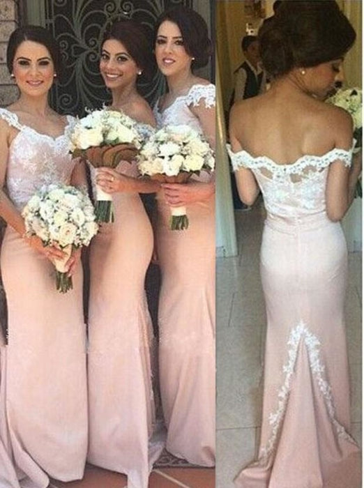 Mermaid Sweep Train Pink Appliques Bridesmaid Dress - Bridesmaid Dresses