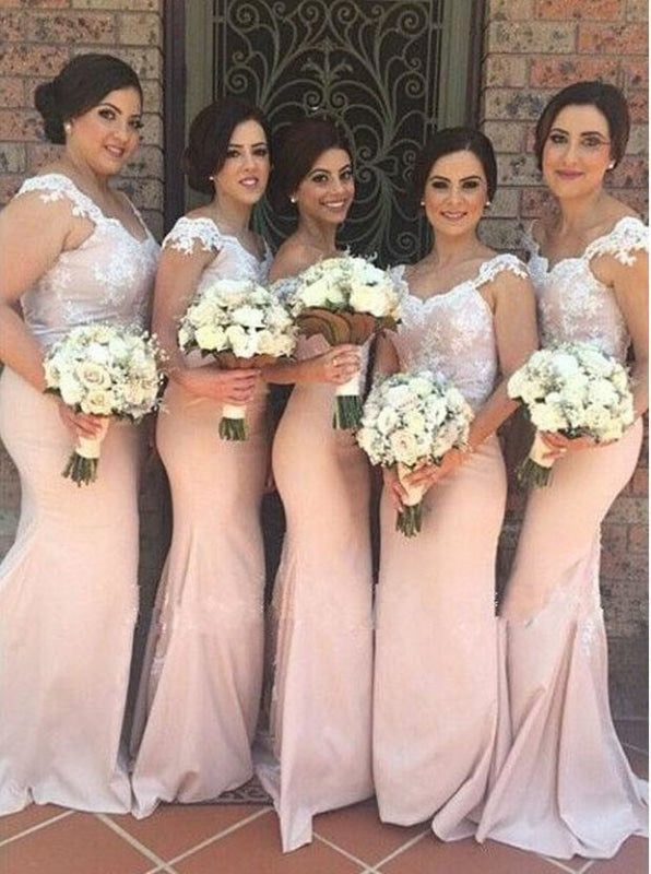 Mermaid Sweep Train Pink Appliques Bridesmaid Dress - Bridesmaid Dresses