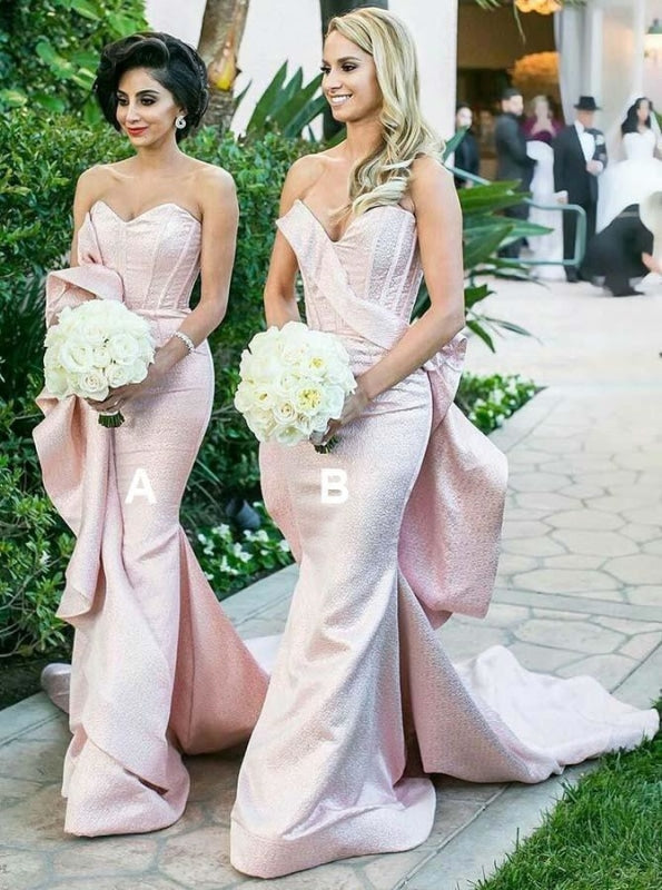 Mermaid Sweetheart Long Pink Satin Bridesmaid Dress - Bridesmaid Dresses