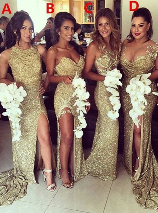 Mermaid Sweetheart Split-Side Gold Sequined Bridesmaid Dress - Bridesmaid Dresses
