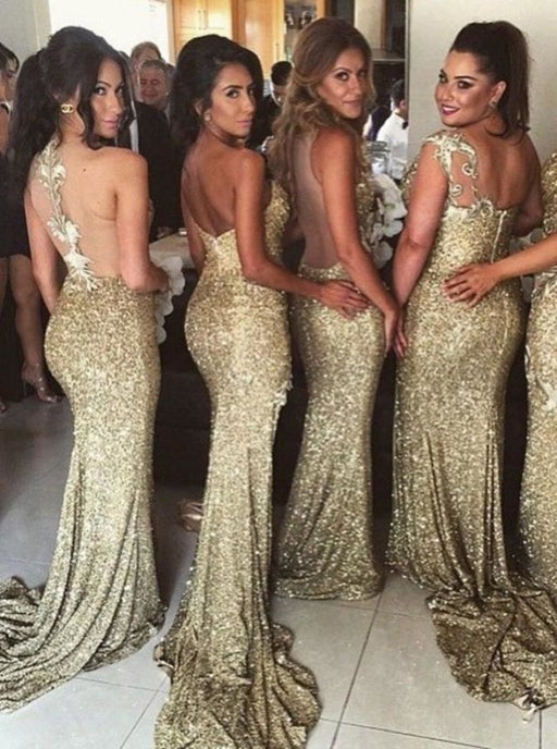 Mermaid Sweetheart Split-Side Gold Sequined Bridesmaid Dress - Bridesmaid Dresses