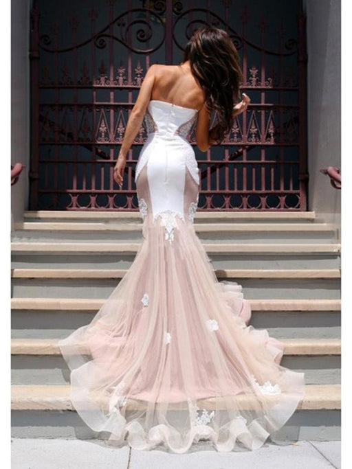 Mermaid Tulle Sweetheart Sleeveless Chapel Train With Applique Dresses - Prom Dresses