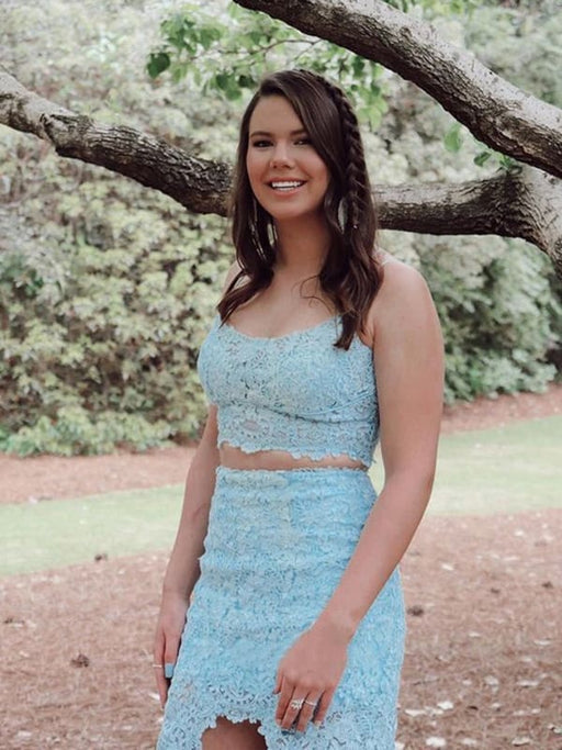 Mermaid Two Pieces Ivory Lace Long Prom Dresses, Mermaid White Formal Dresses, White Lace Evening Dresses 