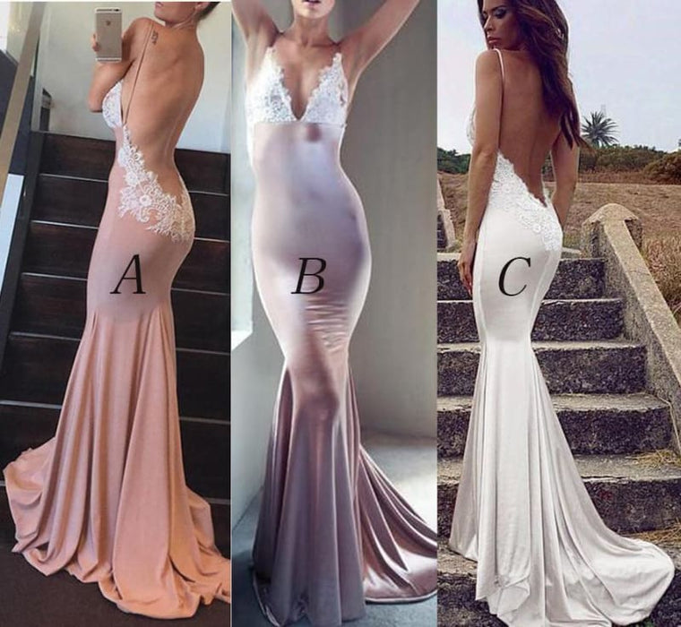 Mermaid V-neck Backless Long Bridesmaid Dress Party Dresses - Prom Dresses