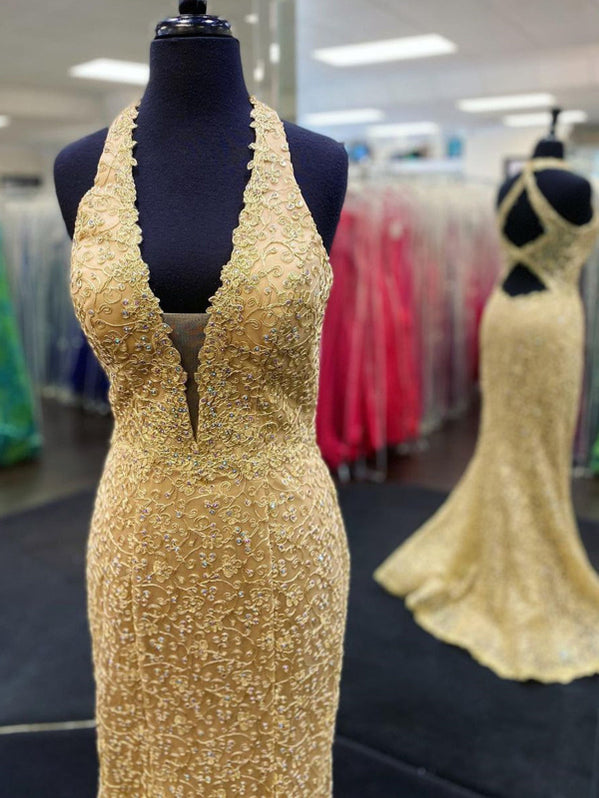 Mermaid V Neck Formal Prom Dress Lace Open Back main image 1