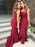 Mermaid V-Neck Sweep Train Red Satin Bridesmaid Dress - Bridesmaid Dresses