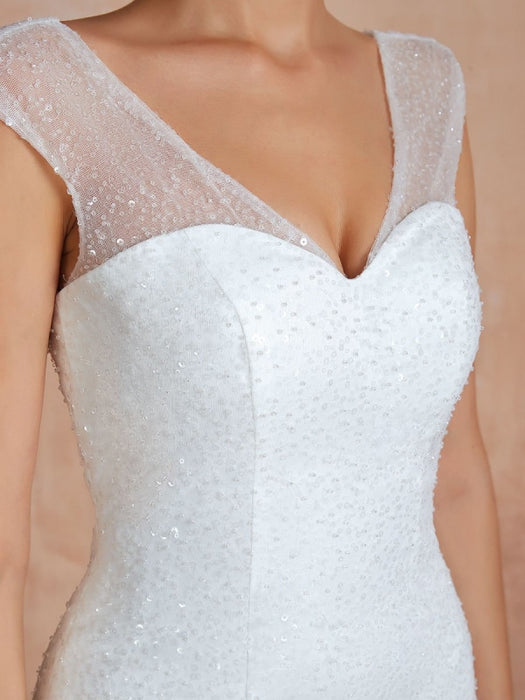 Mermaid Wedding Dress 2021 Beaded V Neck Sleeveless Bridal Gowns With Train