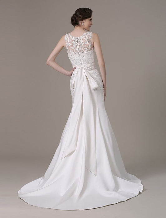 Mermaid Wedding Dresses With Elegant Detachable Lace Jacket Sweep Train(Veil not included) misshow