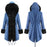 Midnight Blue Hooded Long-length Faux Fur Coats - womens furs & leathers