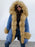 Midnight Blue Hooded Long-length Faux Fur Coats - womens furs & leathers
