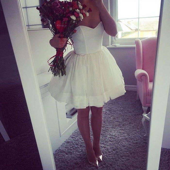 Mini Strapless Dresses Cute A-Line Sweetheart Ivory Short Homecoming/Cocktail Dress - Prom Dresses