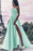Mint Green Spaghetti Straps Prom Long Split Evening Dress with Lace - Prom Dresses
